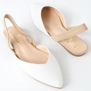 Lulus White and Beige Pointed-Toe Slingback Flats